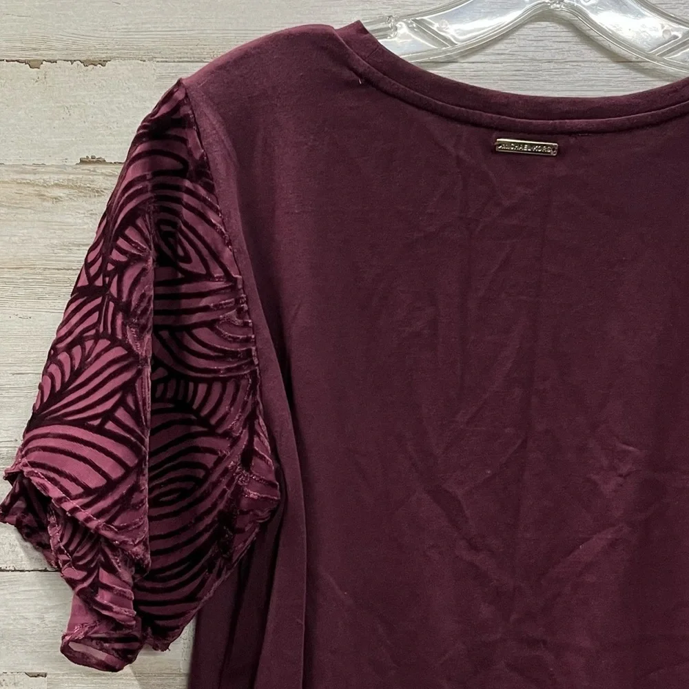 Michael Kors Burgundy Velvet Lace Flutter Sleeve Top